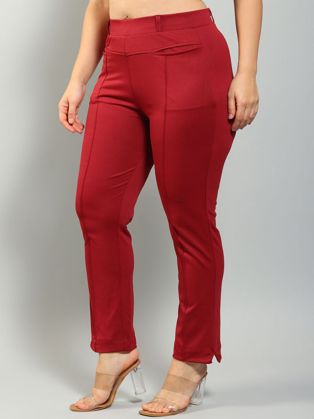 

Plus Size Women Relaxed High-Rise Wrinkle Free Trouser, Maroon