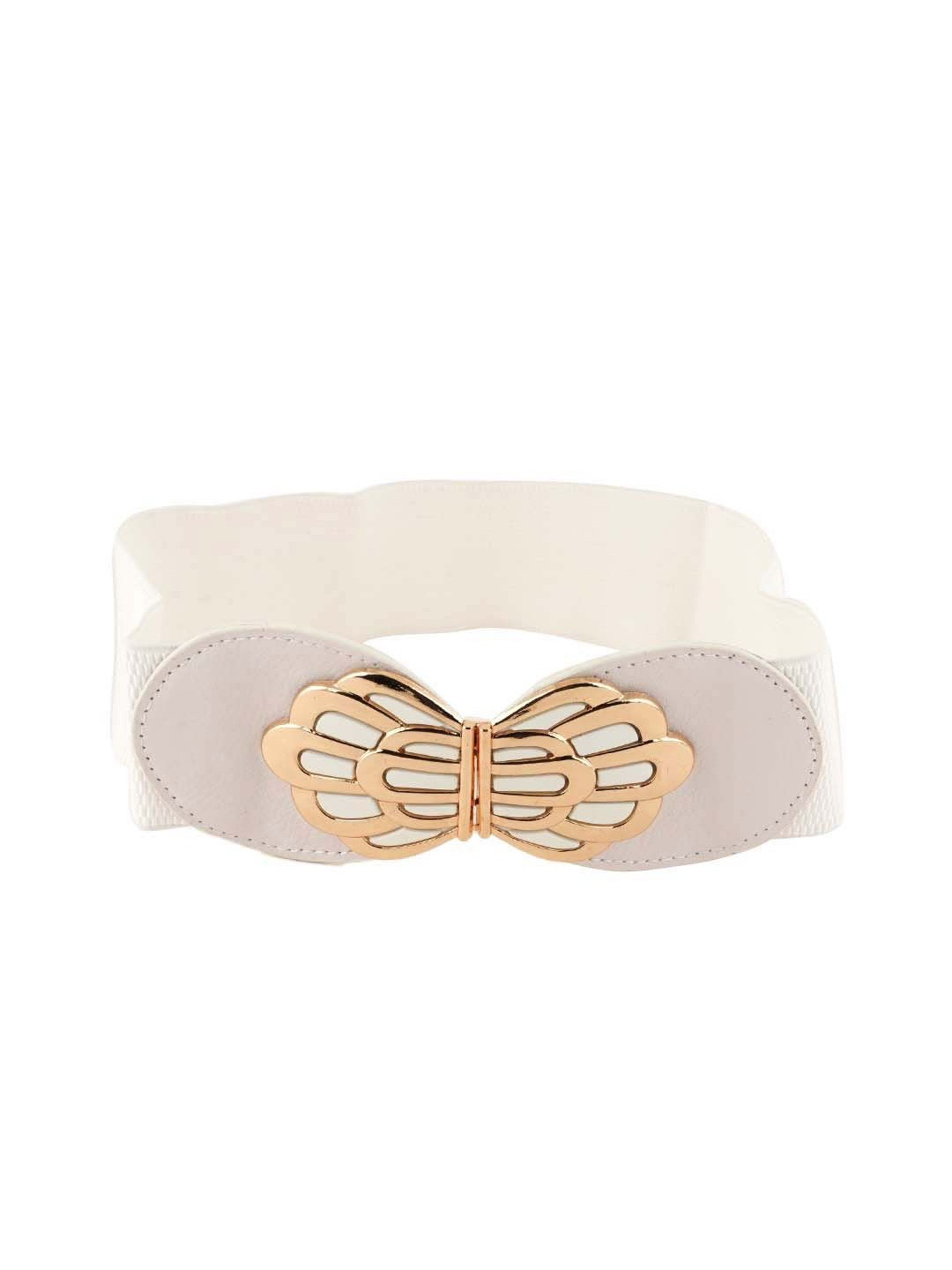 

Style Shoes Women Interlock Closure Stretchable Textured Belt, White