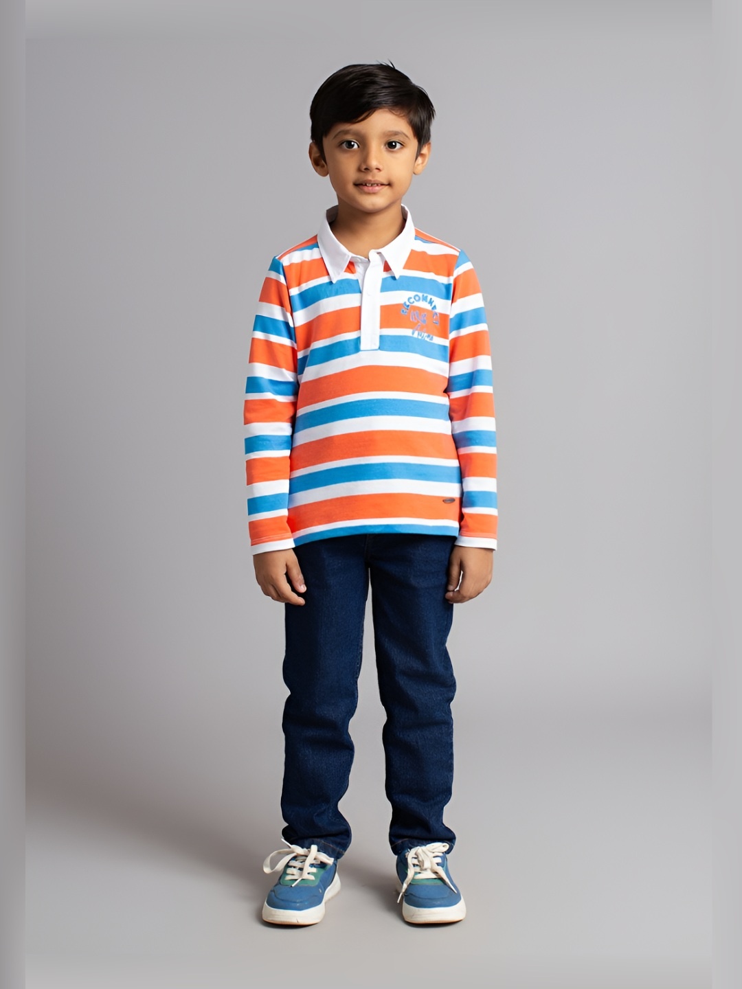 

Ed-a-Mamma Boys Bio Finish Striped Polo Collar Cotton T-shirt, Orange