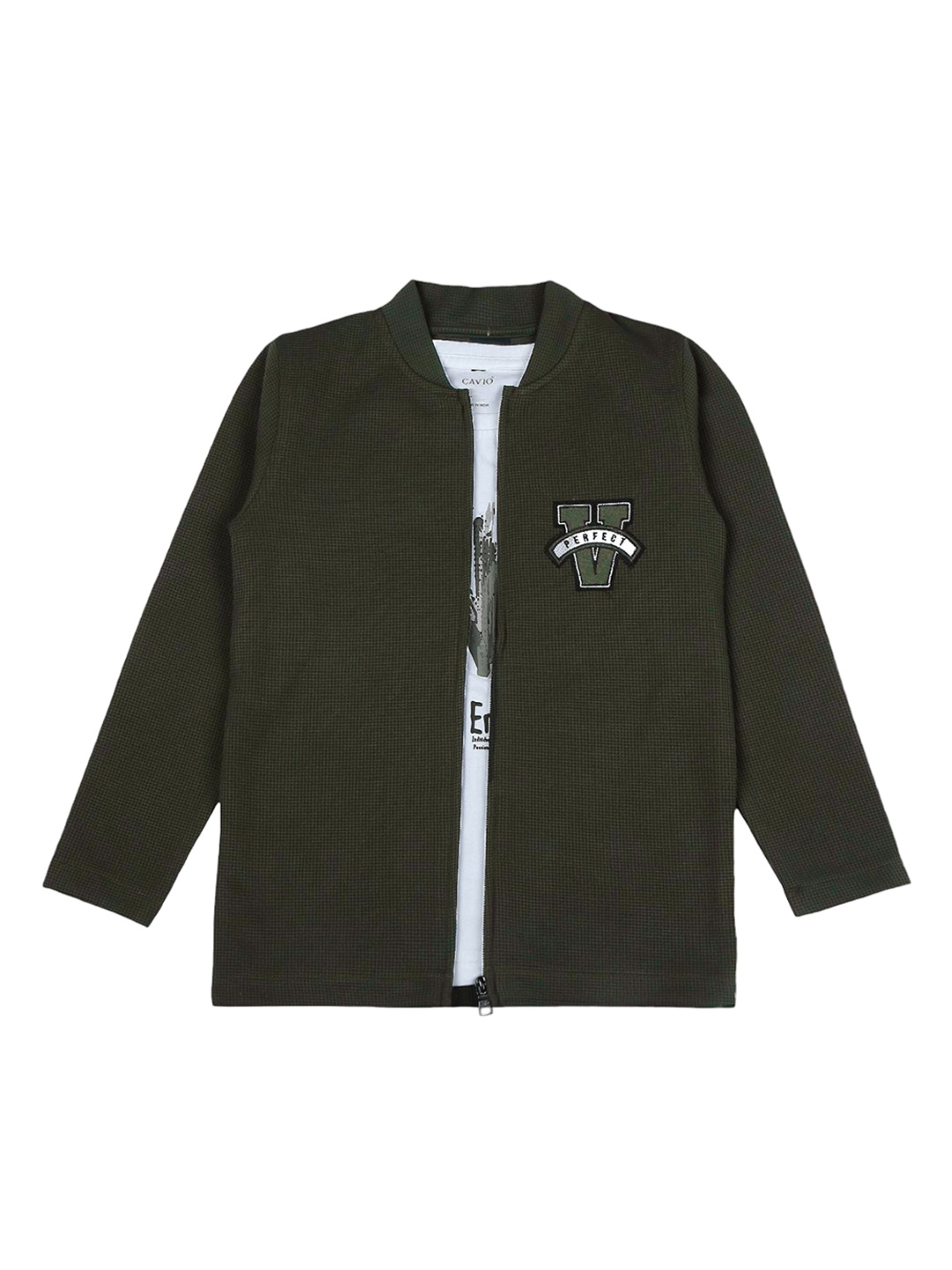 

CAVIO Boys Cotton Open Front Jacket & T-Shirt, Green