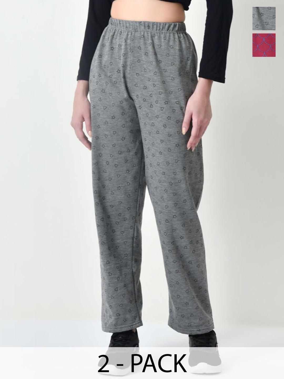 

BAESD Pack Of 2 Women Printed Track Pants, Grey
