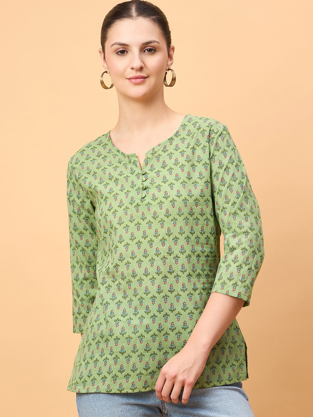 

NEESH Women Floral Printed Round Neck Top, Green