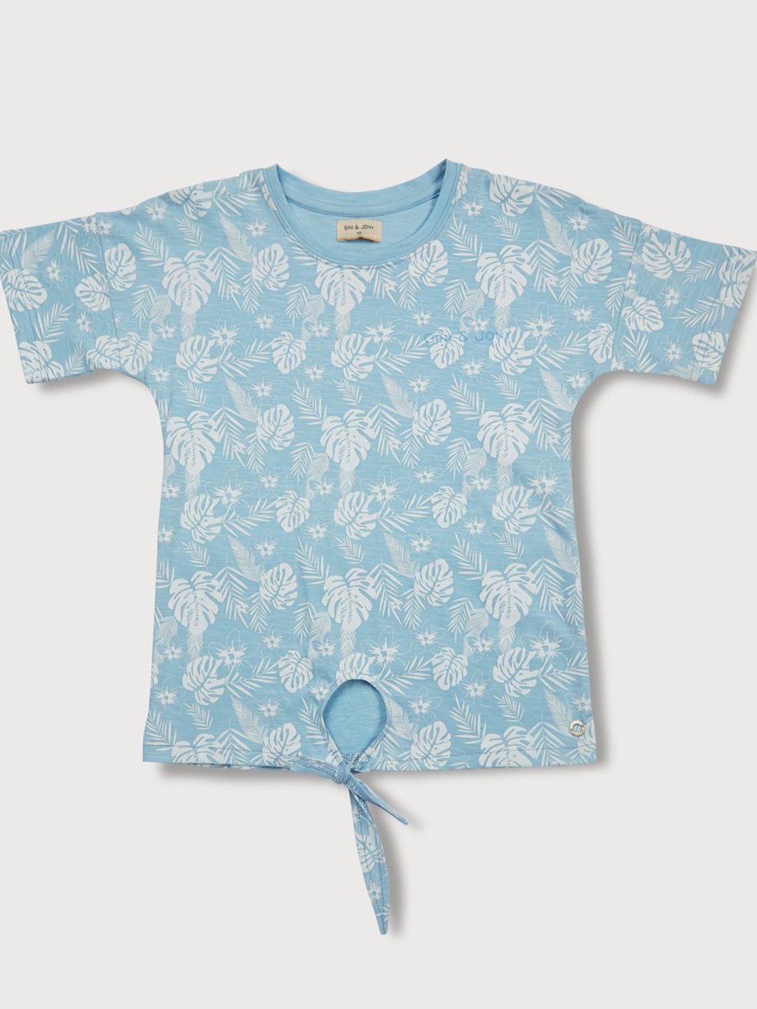 

Gini and Jony Girls Tropical Printed Round Neck Cotton Top, Blue