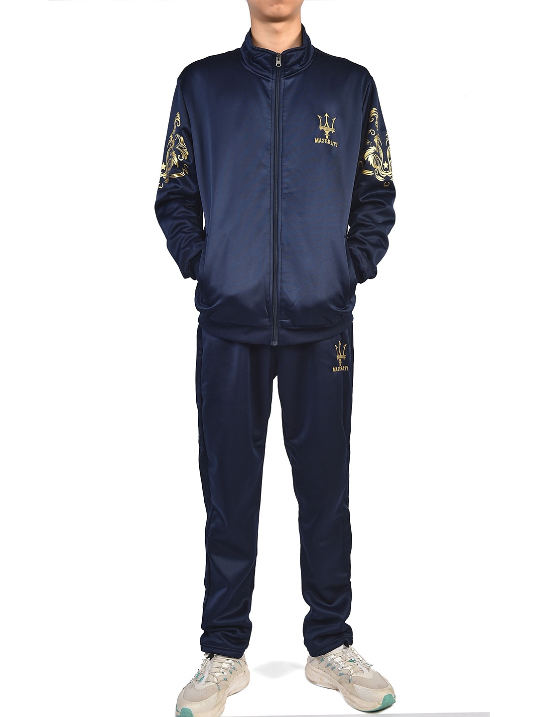 

StyleCast x Revolte Graphic Printed High Neck Jacket With Track Pant, Blue