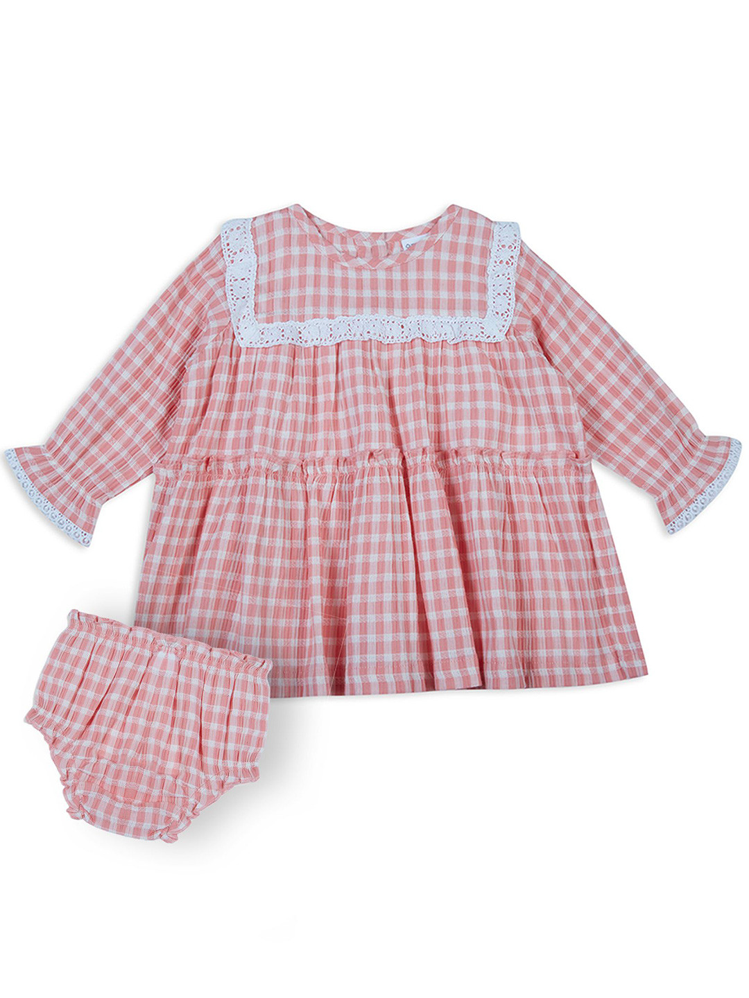 

My Milestones Kids Girls Checked A-Line Dress, Peach