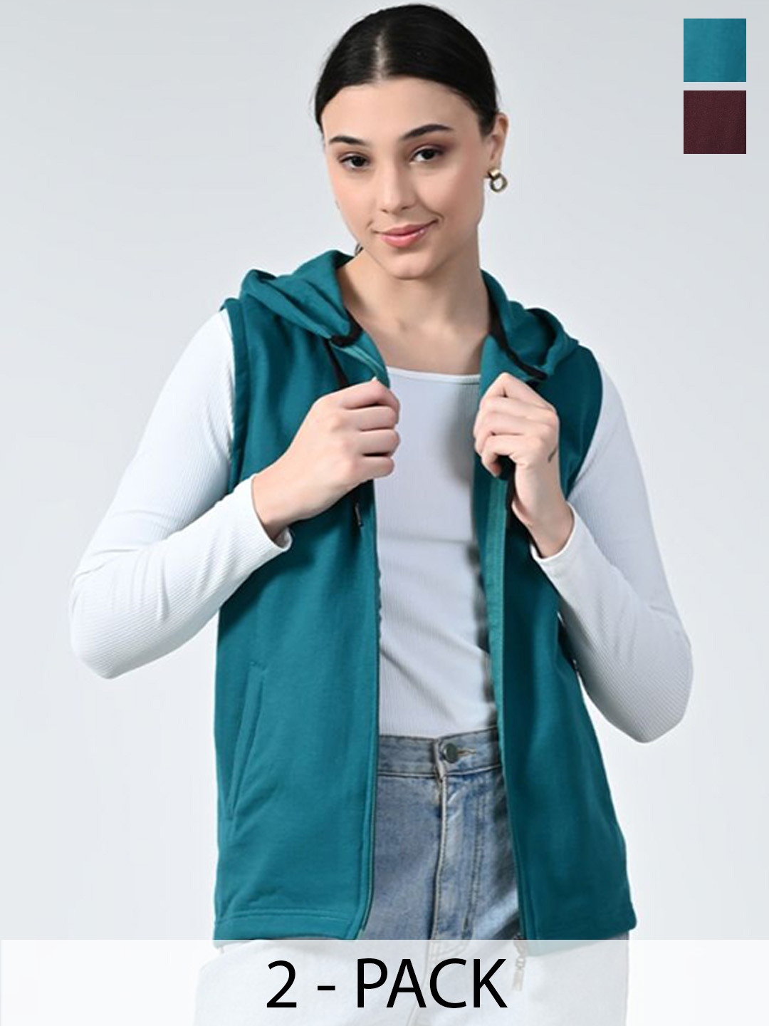 

BAESD Women Pack Of 2 Hooded Lightweight Open Front Jacket, Teal