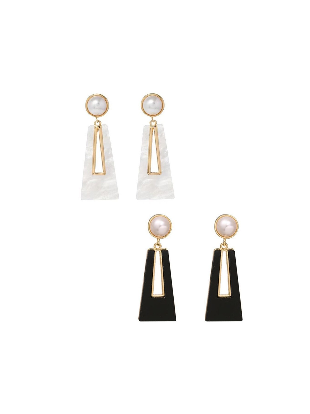 

Pinapes Set Of 2 Gold-Plated Geometric Pearls Beaded Drop Earrings, White