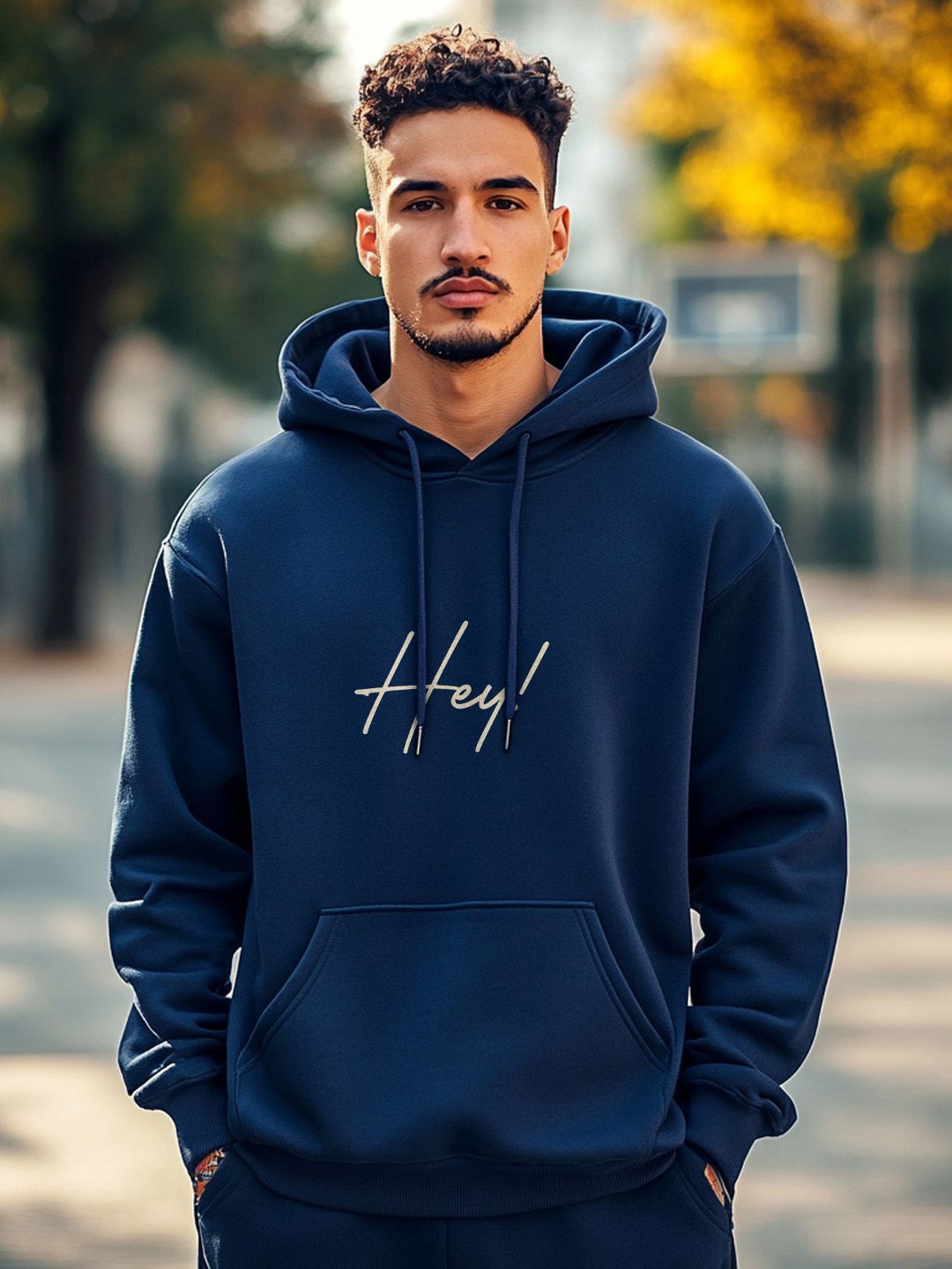 

NOBERO Men Printed Hooded Pullover Sweatshirt, Navy blue