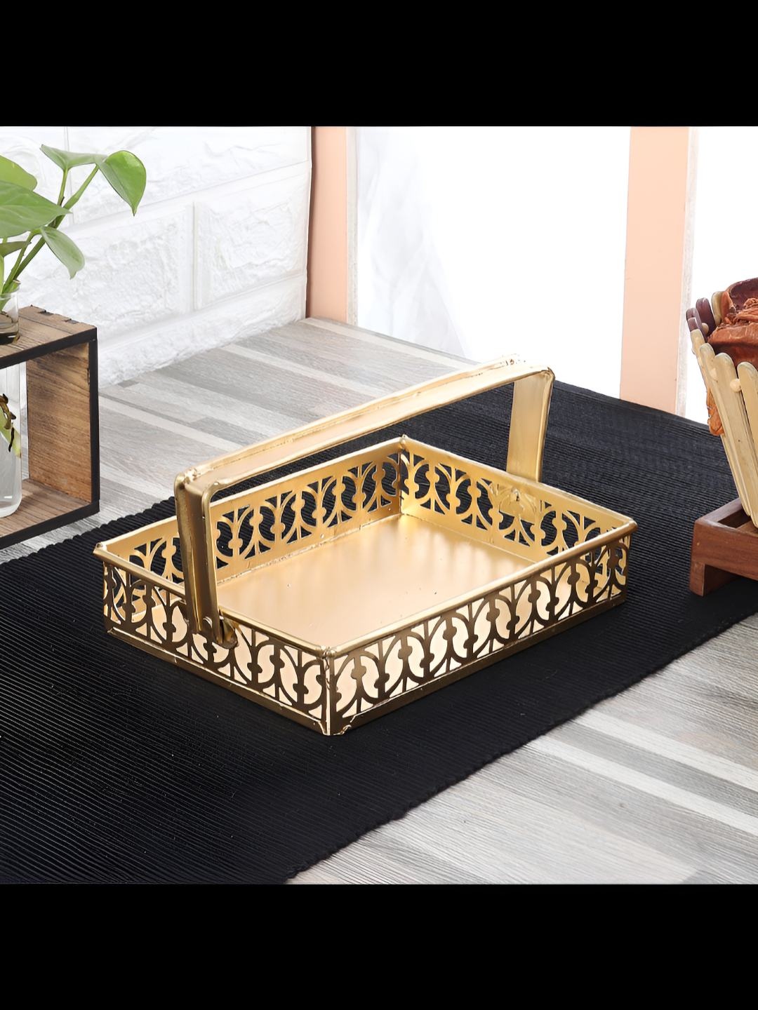 

Amaya Decors Gold-Toned Self-Design Rectangular Gift Basket