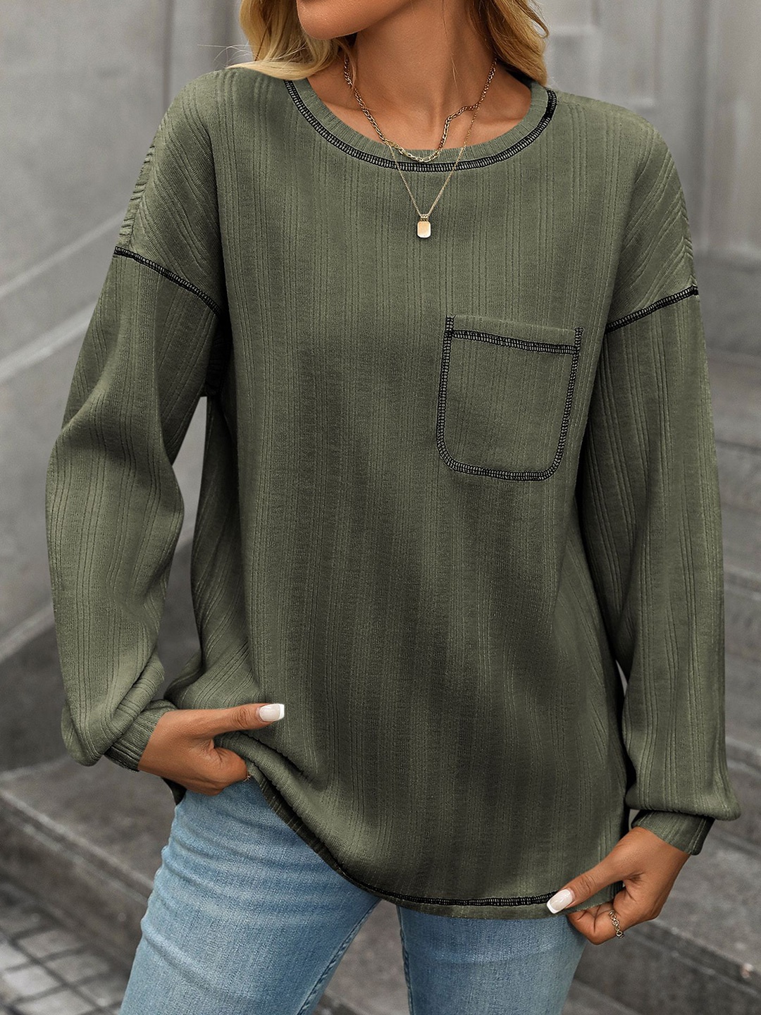 

StyleCast x Revolte Women Round Neck Pullover Sweatshirt, Green