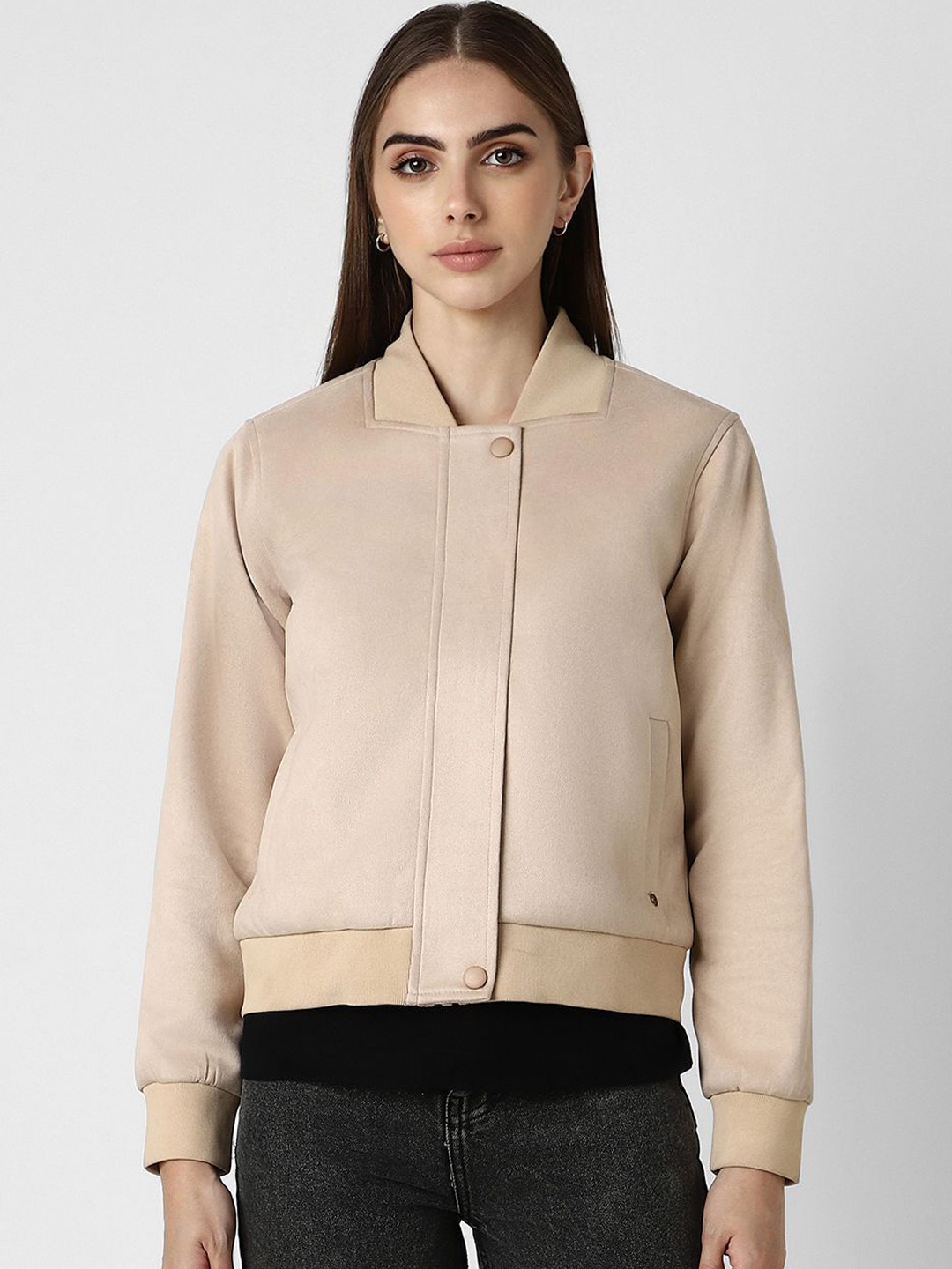 

Van Heusen Woman Women Cotton Self Design Reversible Open Front Jacket, Beige