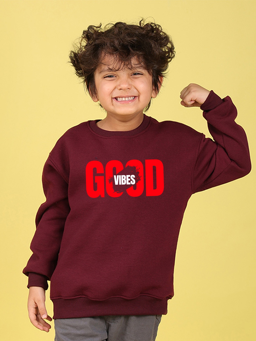 

NUSYL Boys Printed Oversized Sweatshirt, Maroon