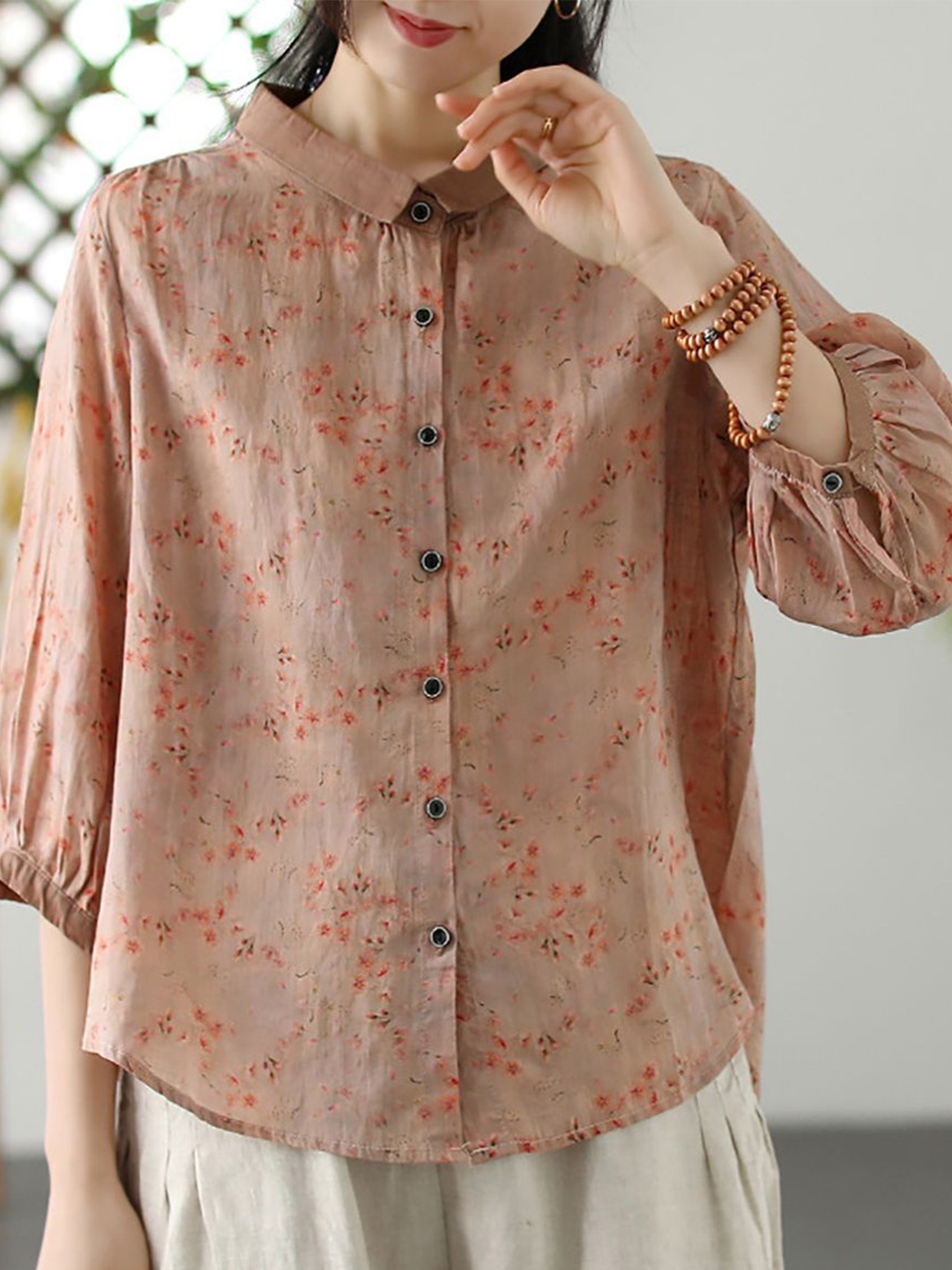 

StyleCast x Revolte Women Slim Collar Floral Printed Casual Shirt, Pink