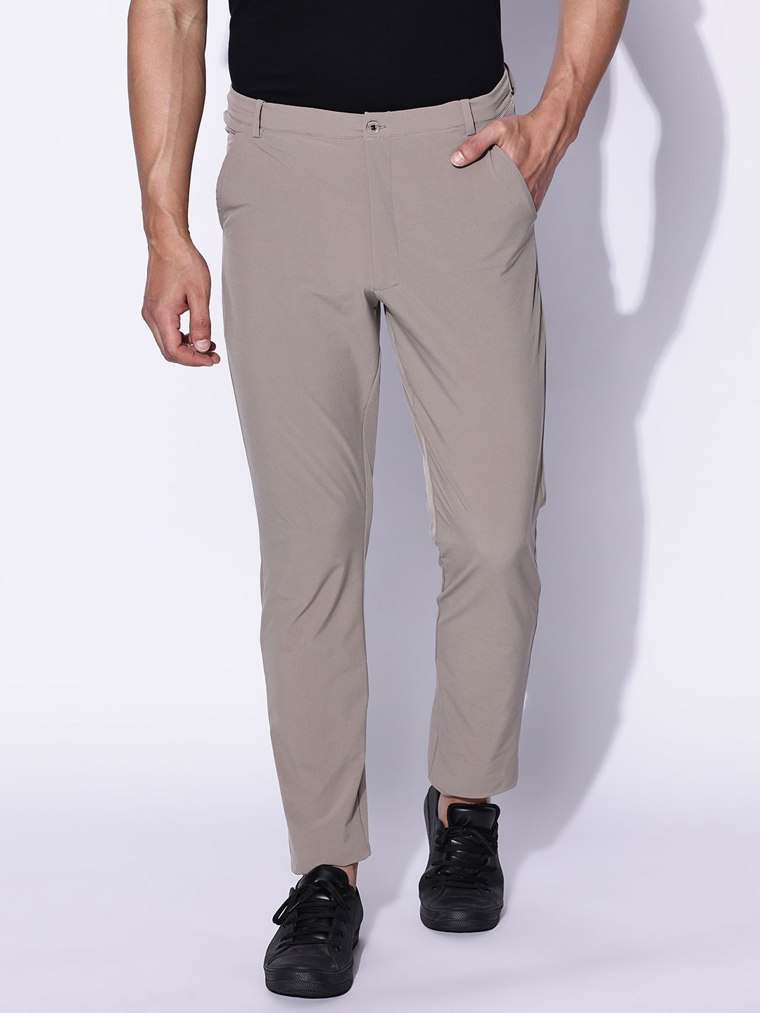 

BLUE TYGA Men Comfort Wrinkle Free Chinos Trousers, Silver