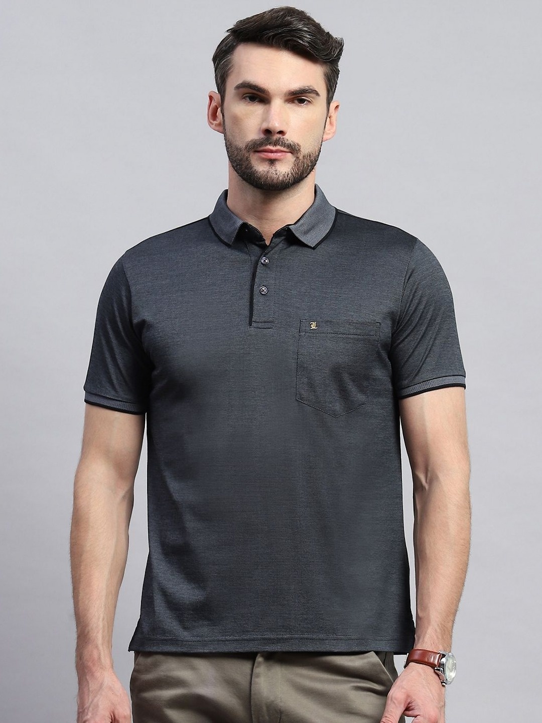 

Monte Carlo Men Solid Polo Collar Cotton T-shirt, Black