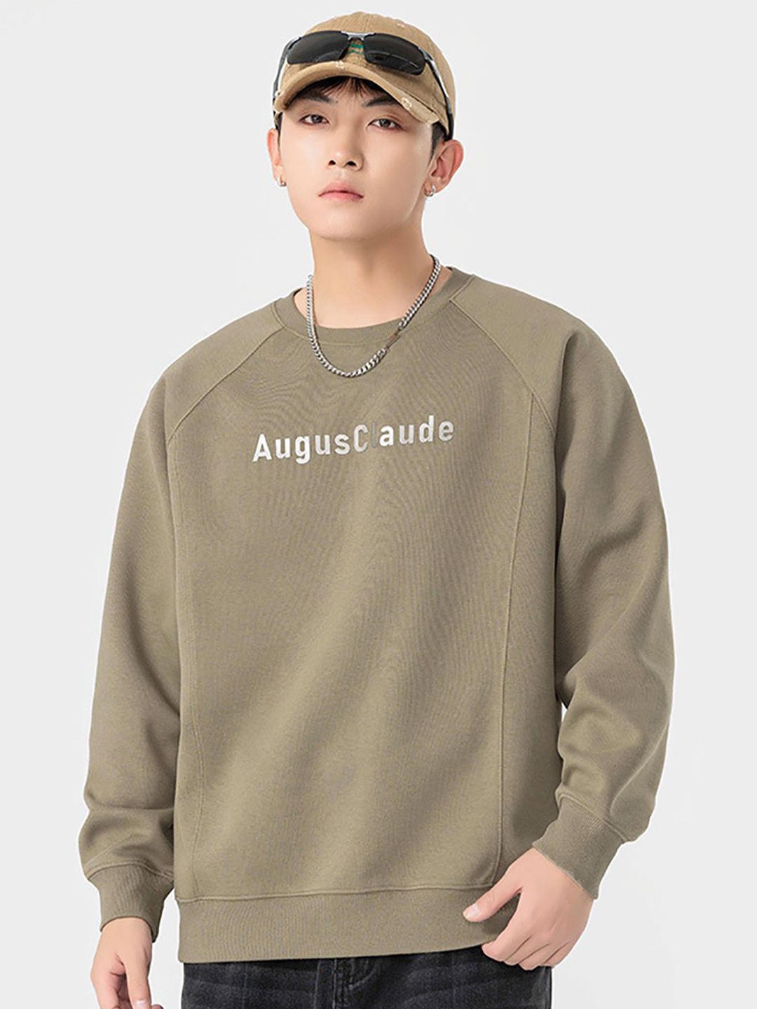 

StyleCast x Revolte Men Typography Printed Cotton Sweatshirt, Khaki