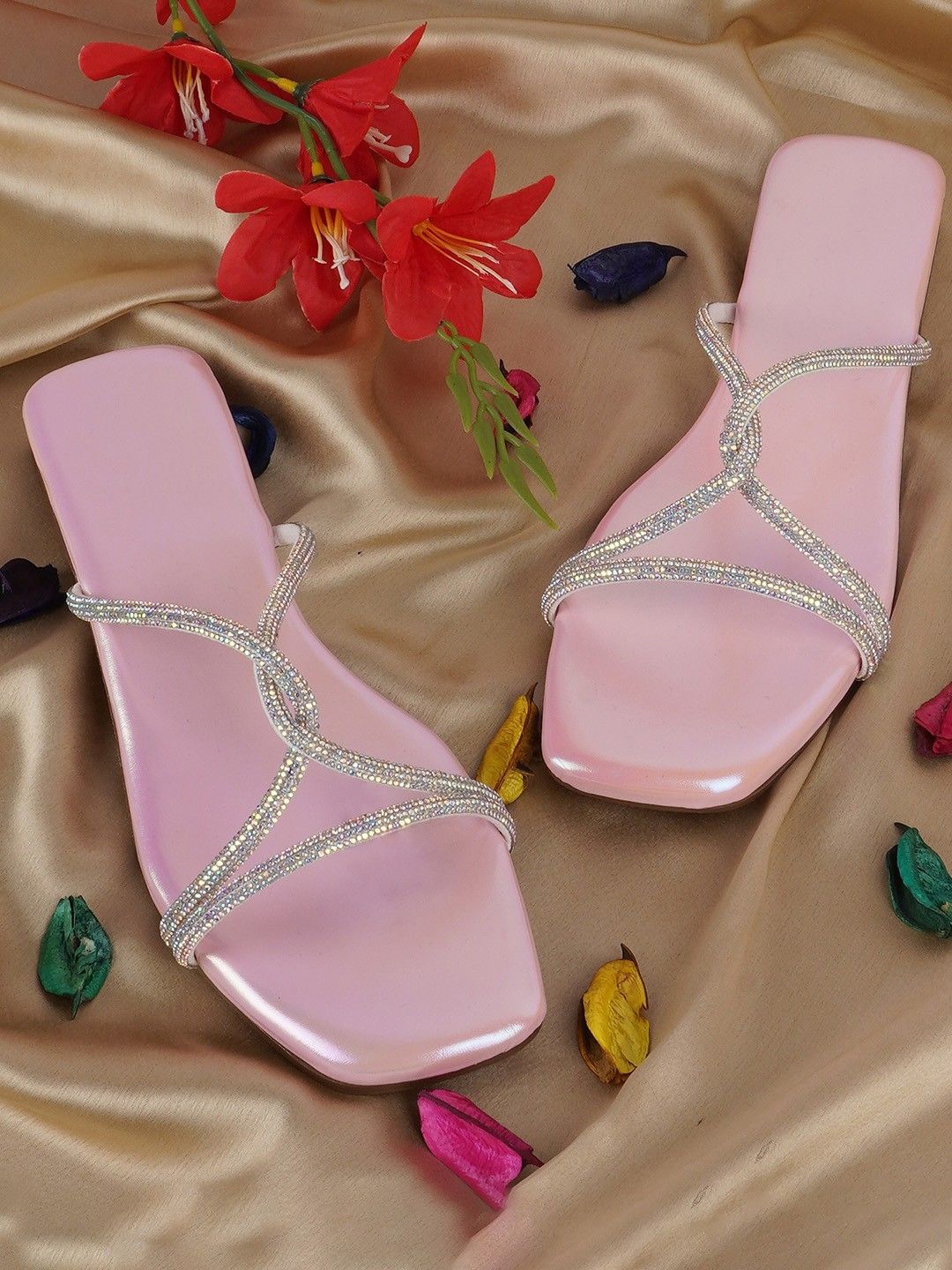 

Jbarg Women Embellished Open Toe Flats, Pink