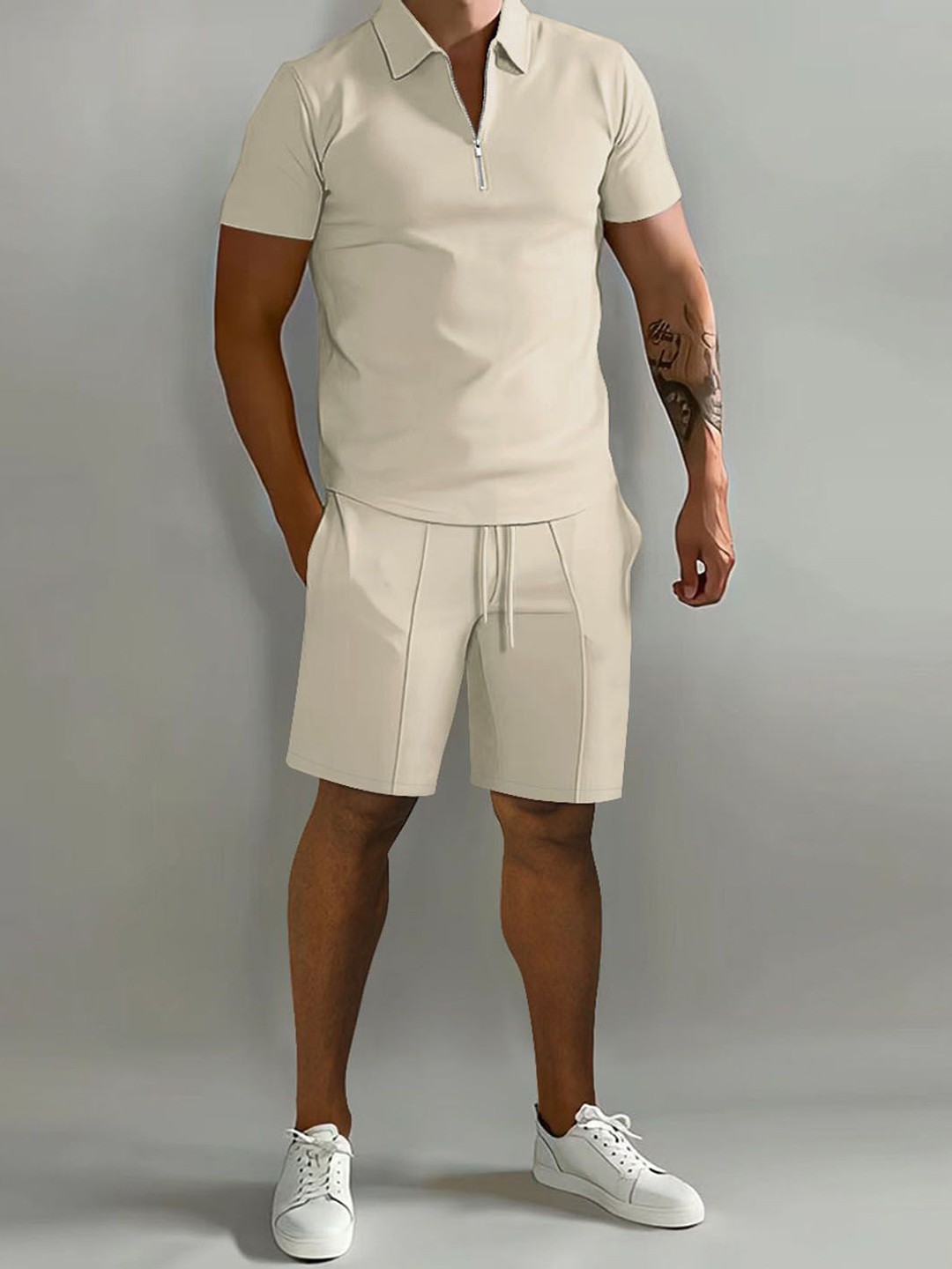 

StyleCast Off White Shirt Collar T-Shirt & Shorts