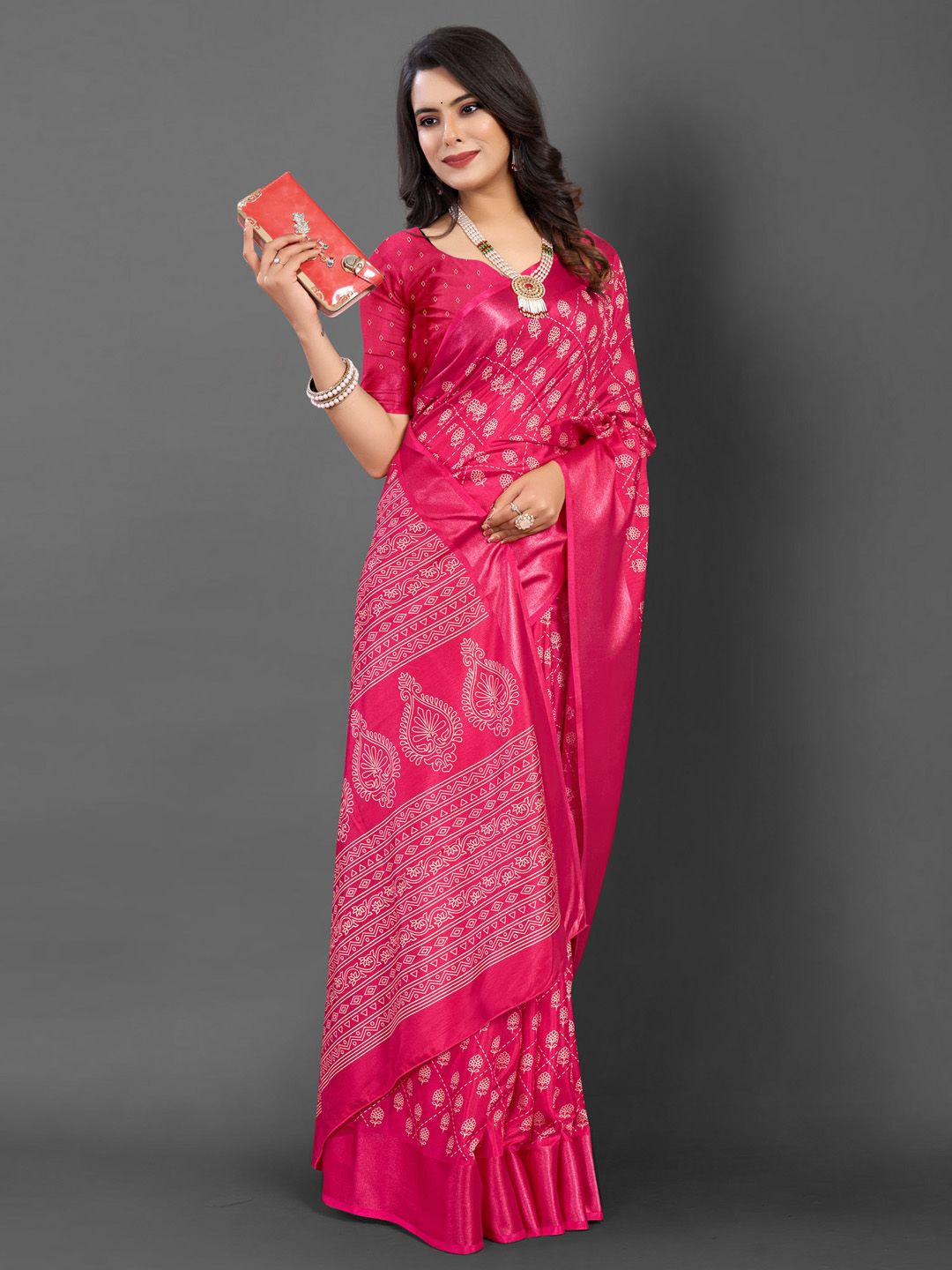 

KALINI Floral Printed Bagh Saree, Pink