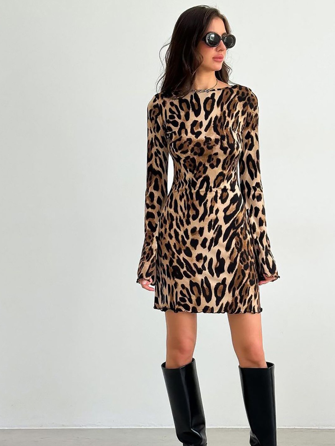 

StyleCast x Revolte Animal Printed Fit and Flare Mini Dress, Brown