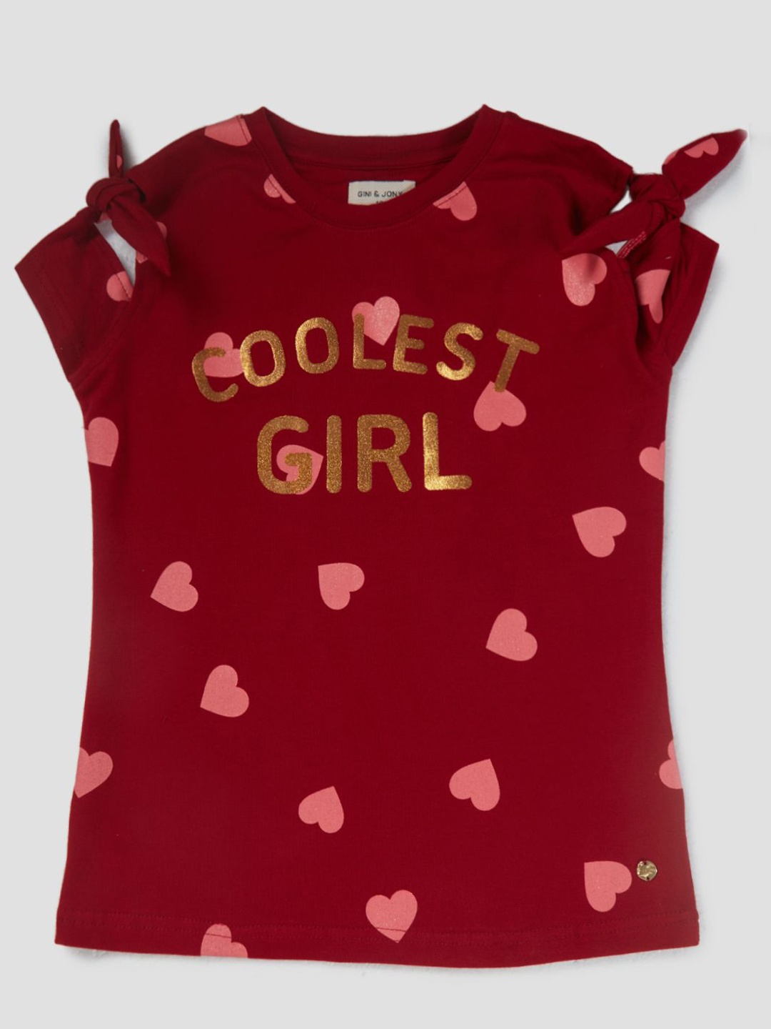 

Gini and Jony Girls Conversational Printed Round Neck Cotton Top, Red