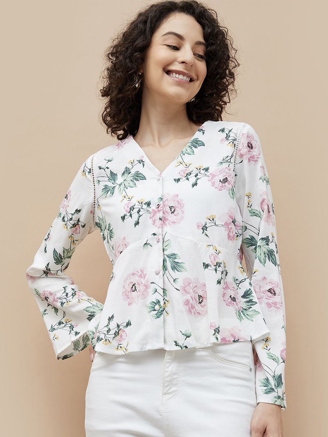 

Fame Forever by Lifestyle Women Floral Printed V-Neck Top, White
