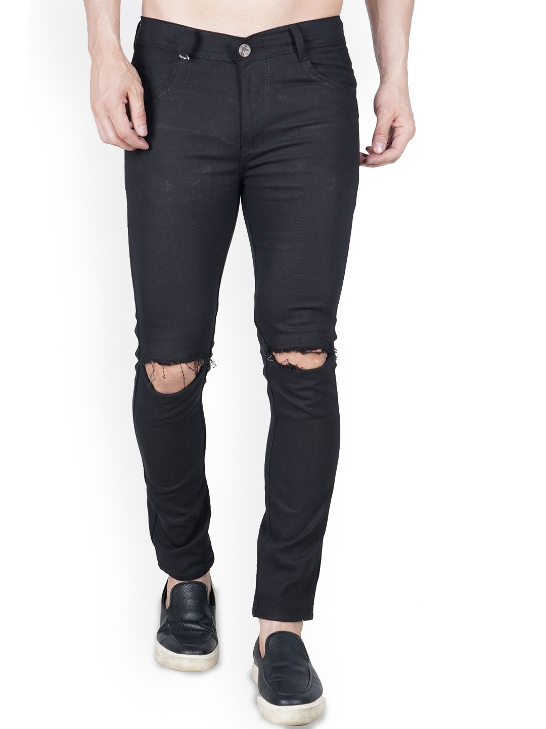 

LINARIA Men Classic Tapered Fit Slash Knee Jeans, Black