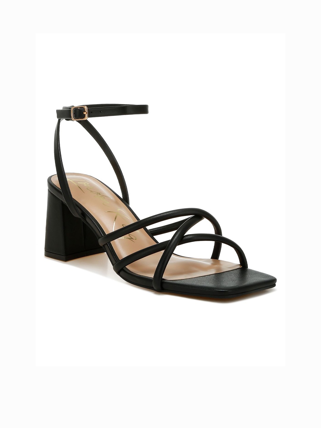 

London Rag Women Leather Block Pumps with Buckles, Black