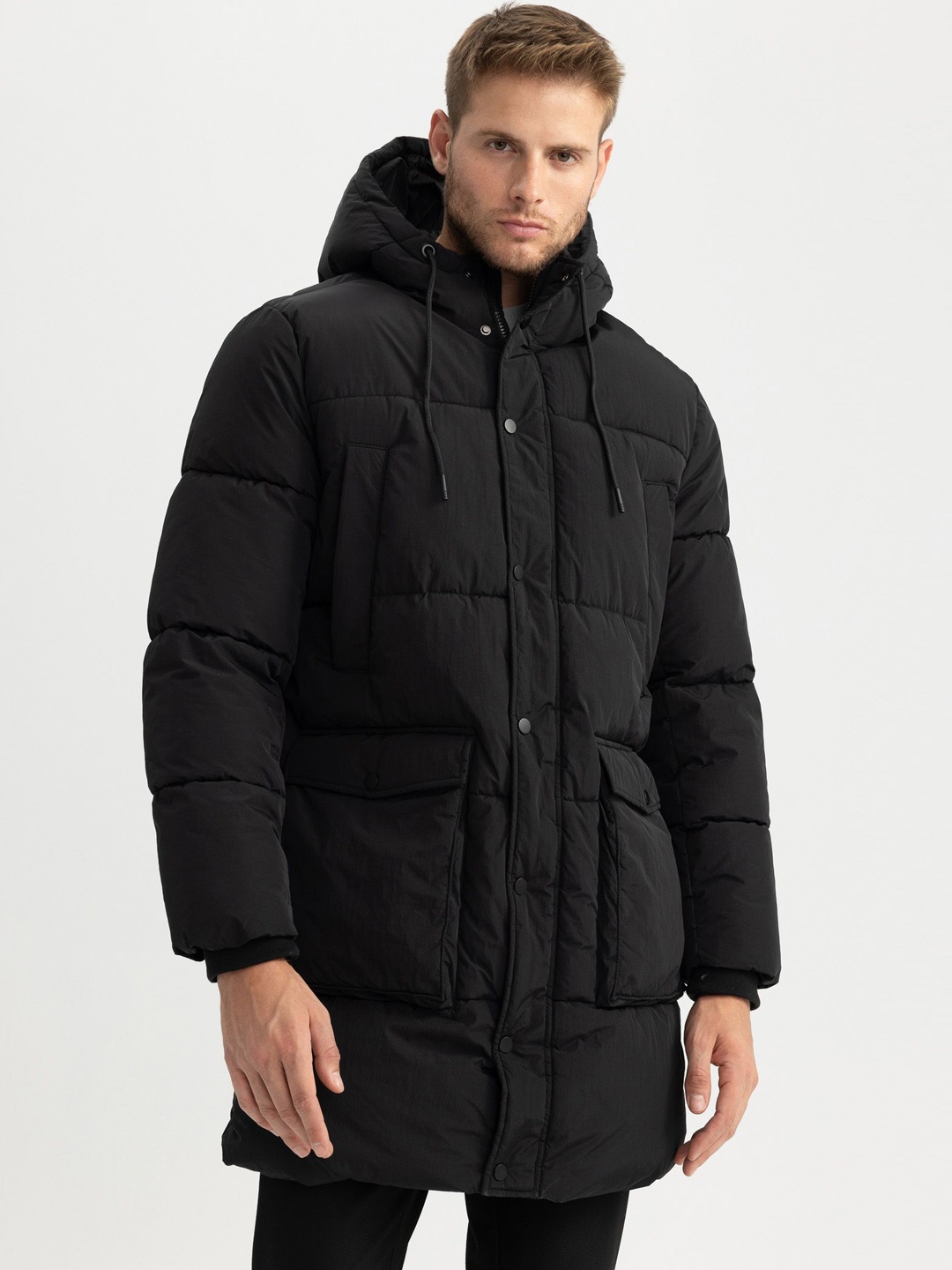 

DeFacto Men Longline Padded Jacket, Black