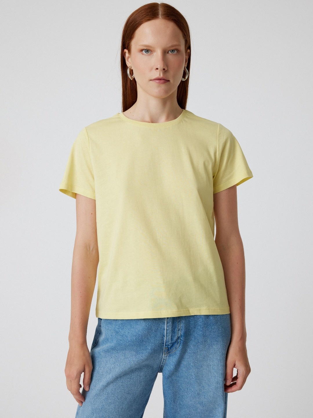 

Koton Women Solid Round Neck Cotton T-shirt, Yellow