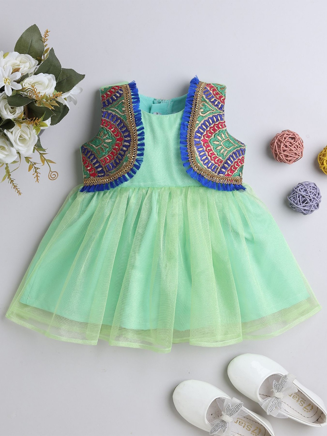 

MANY FROCKS & Girls Net Fit & Flare Dress, Green