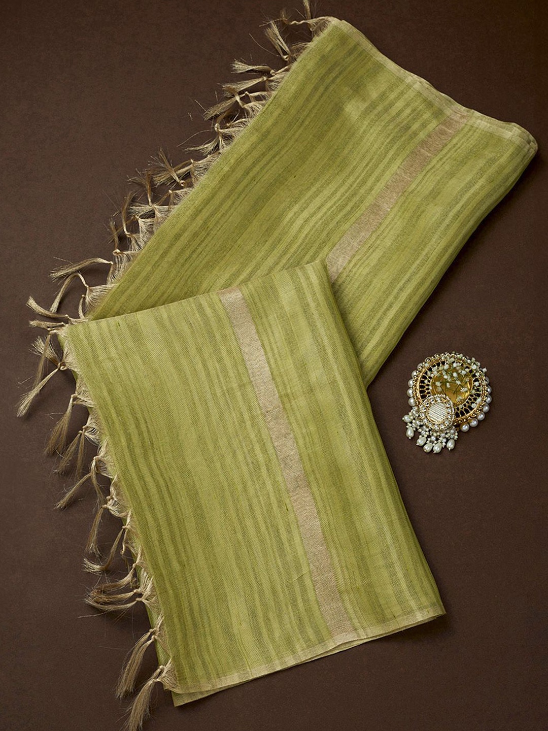 

Soch Green Striped Woven Design Dupatta