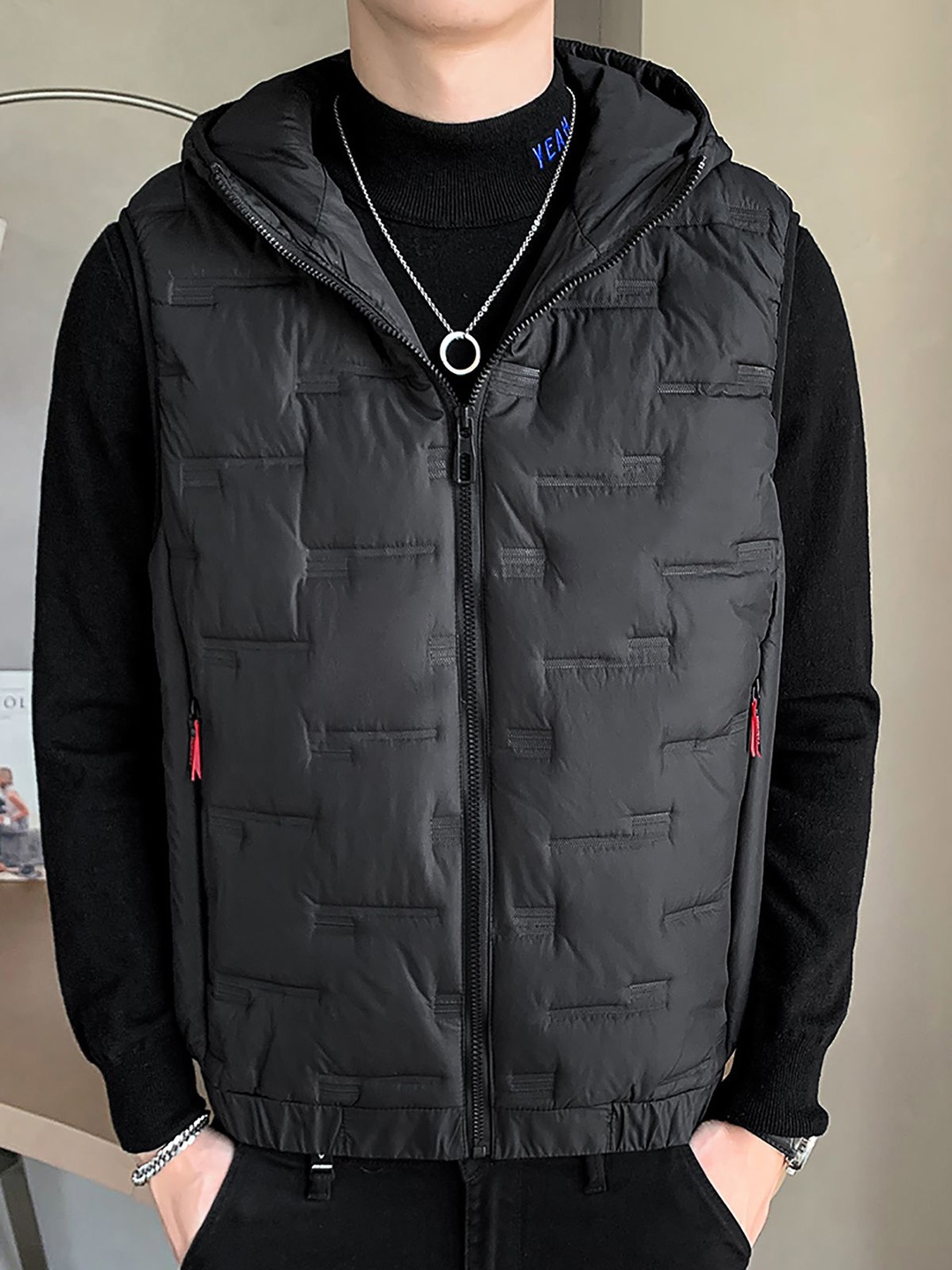 

StyleCast x Revolte Men Hooded Sleeveless Padded Jacket, Black
