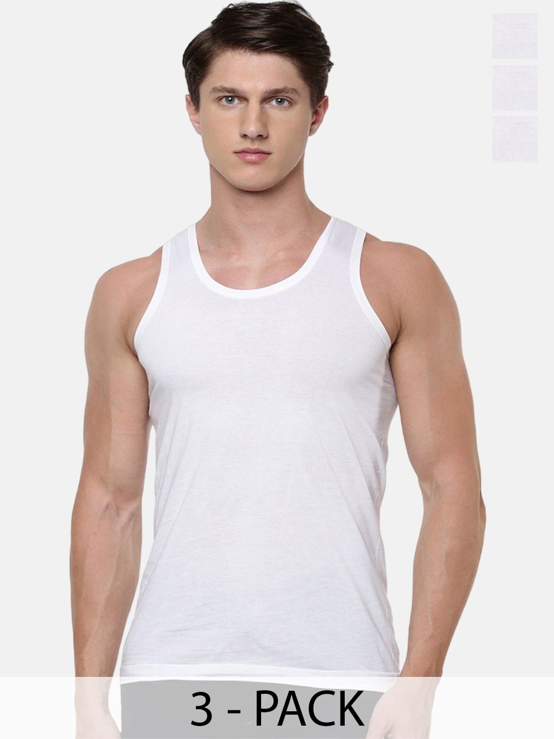 

Ramraj Pack Of 3 Men Cotton Innerwear Vests R1RISE UP RN 3P, White
