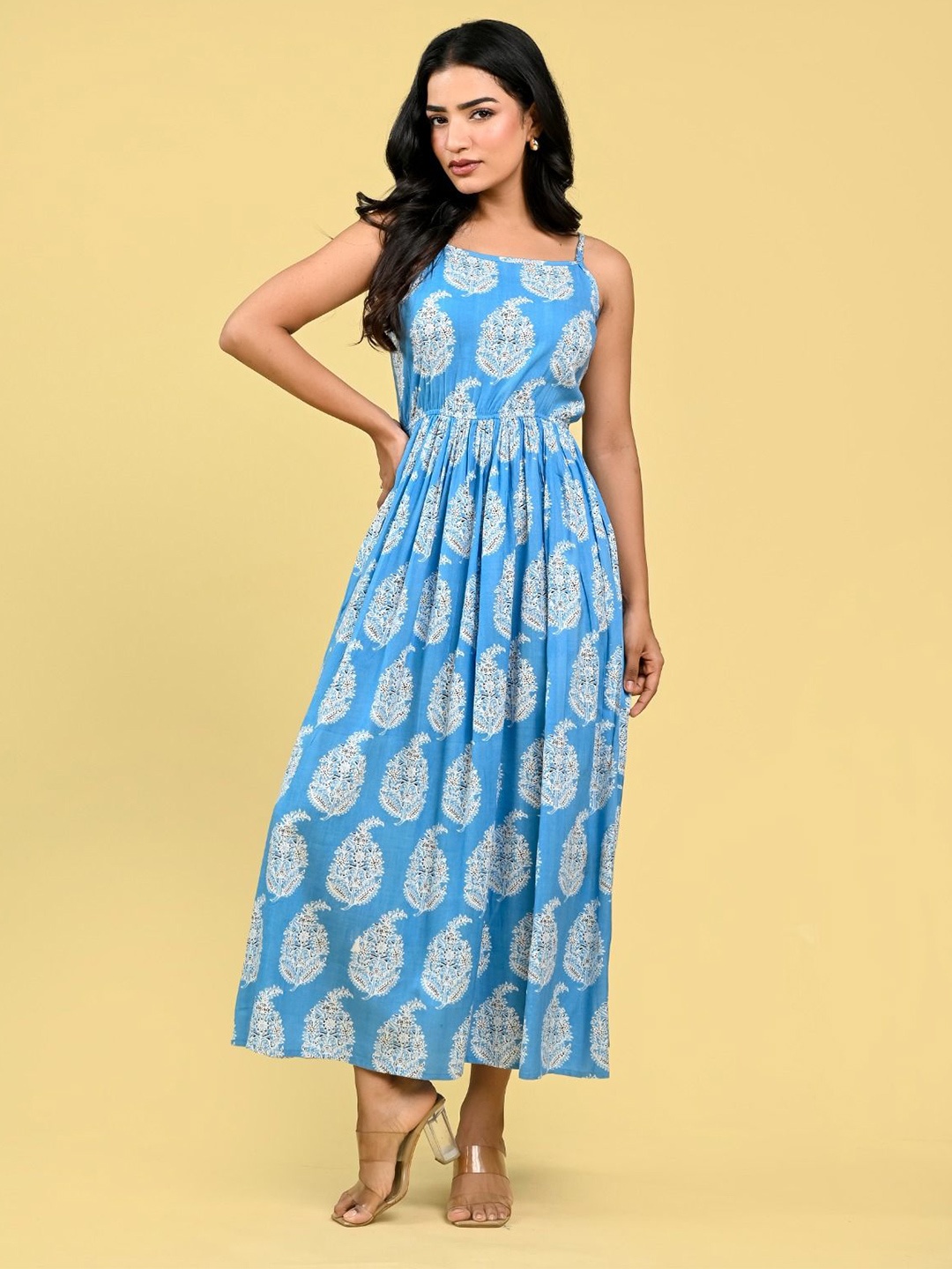 

FCV Women Ethnic Motifs Print Fit & Flare Maxi Dress, Blue