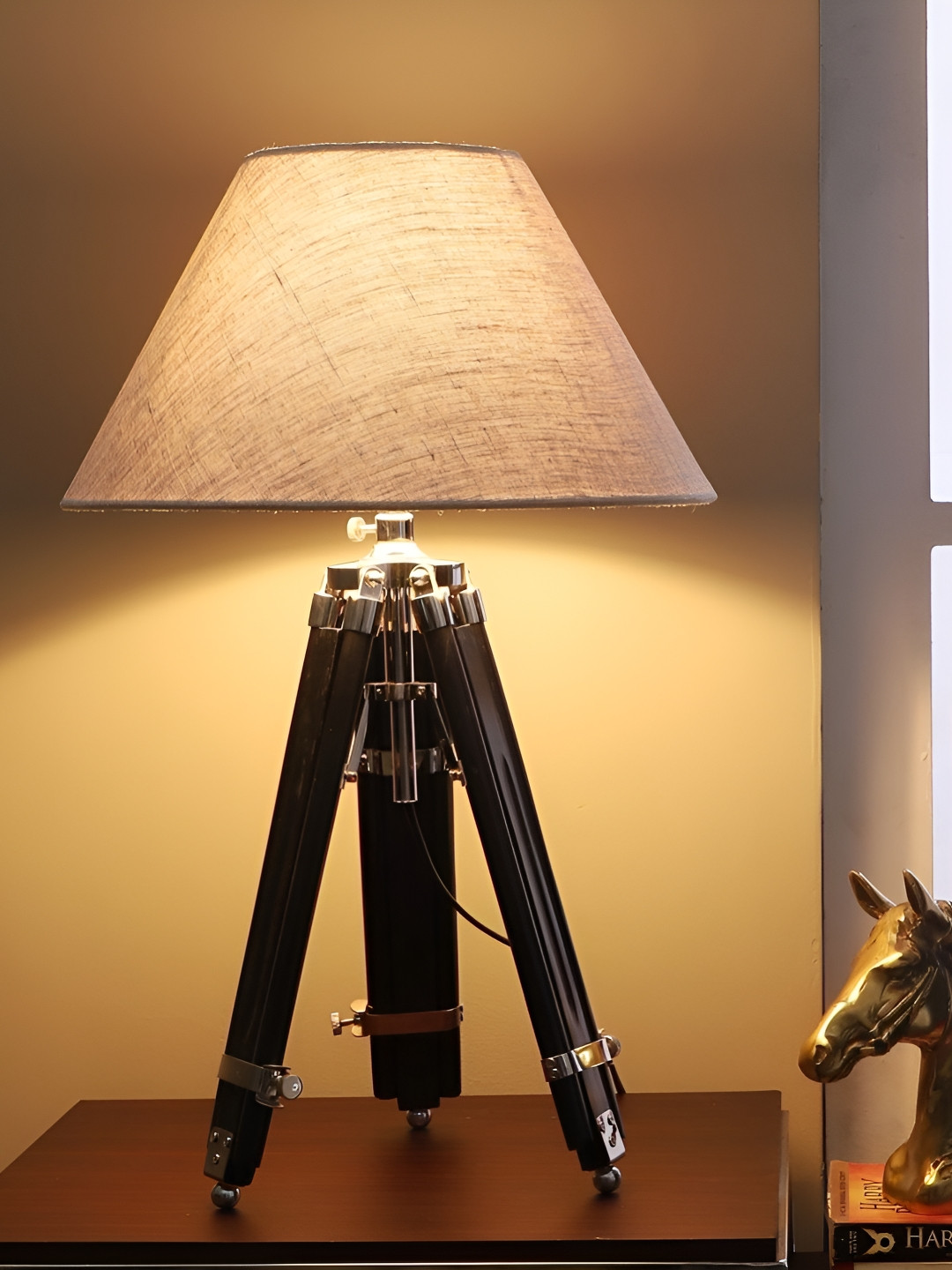 

pristine interiors Beige Metal Contemporary Cylindrical Shaped Table Lamp