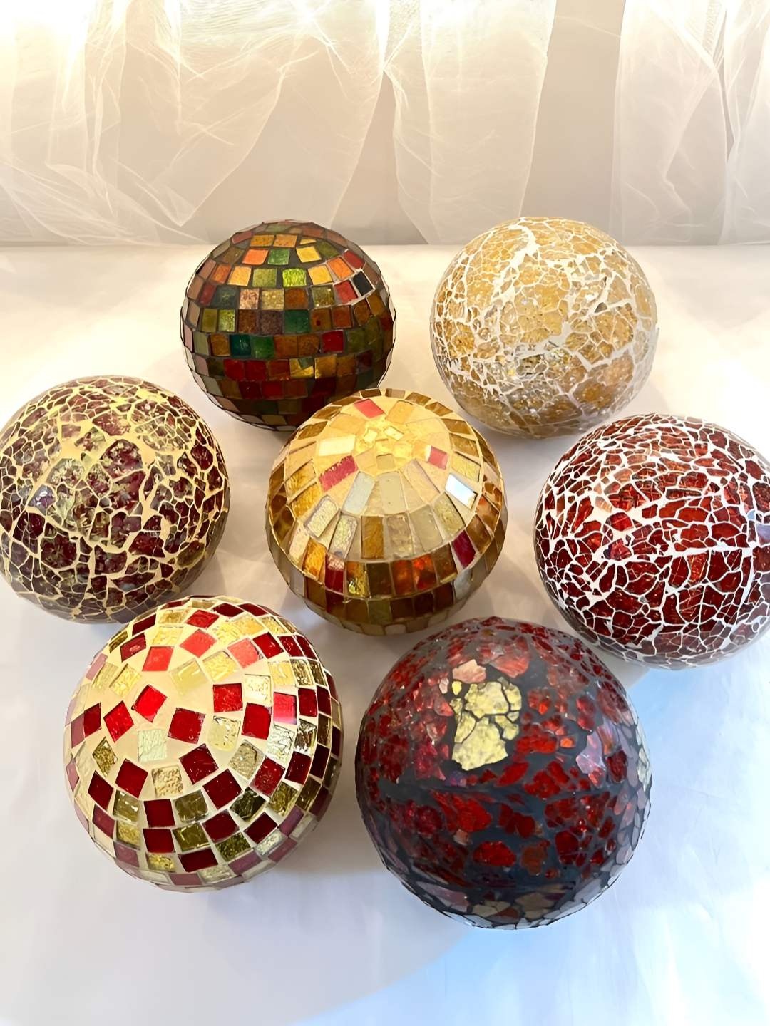 

Timaya's Decor Orange & White Dazzling Mozaic Orbs Curio Showpiece