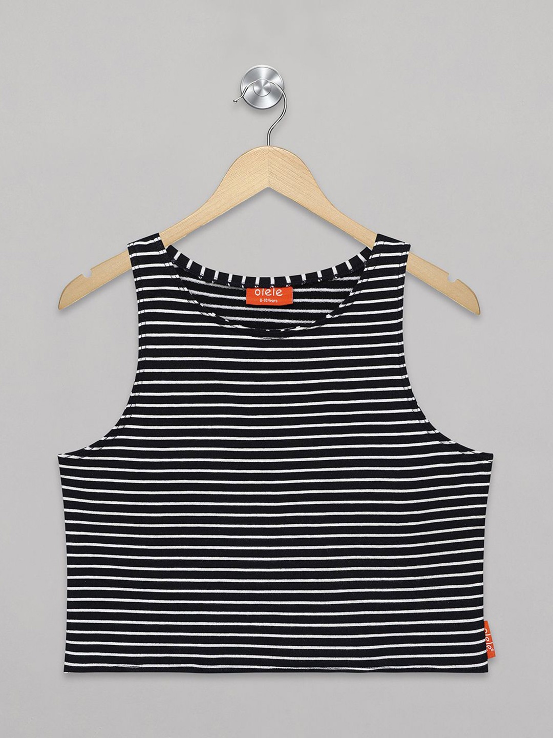 

Olele Girls Horizontal Striped Round Neck Cotton Top, Black