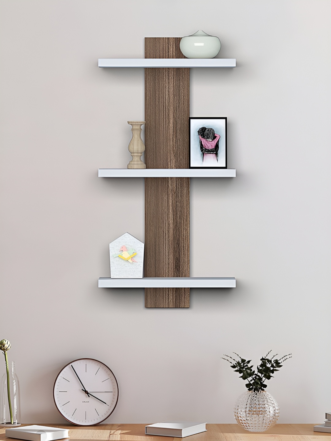 

RANDOM White & Brown Engineered Wood Wall Shelf