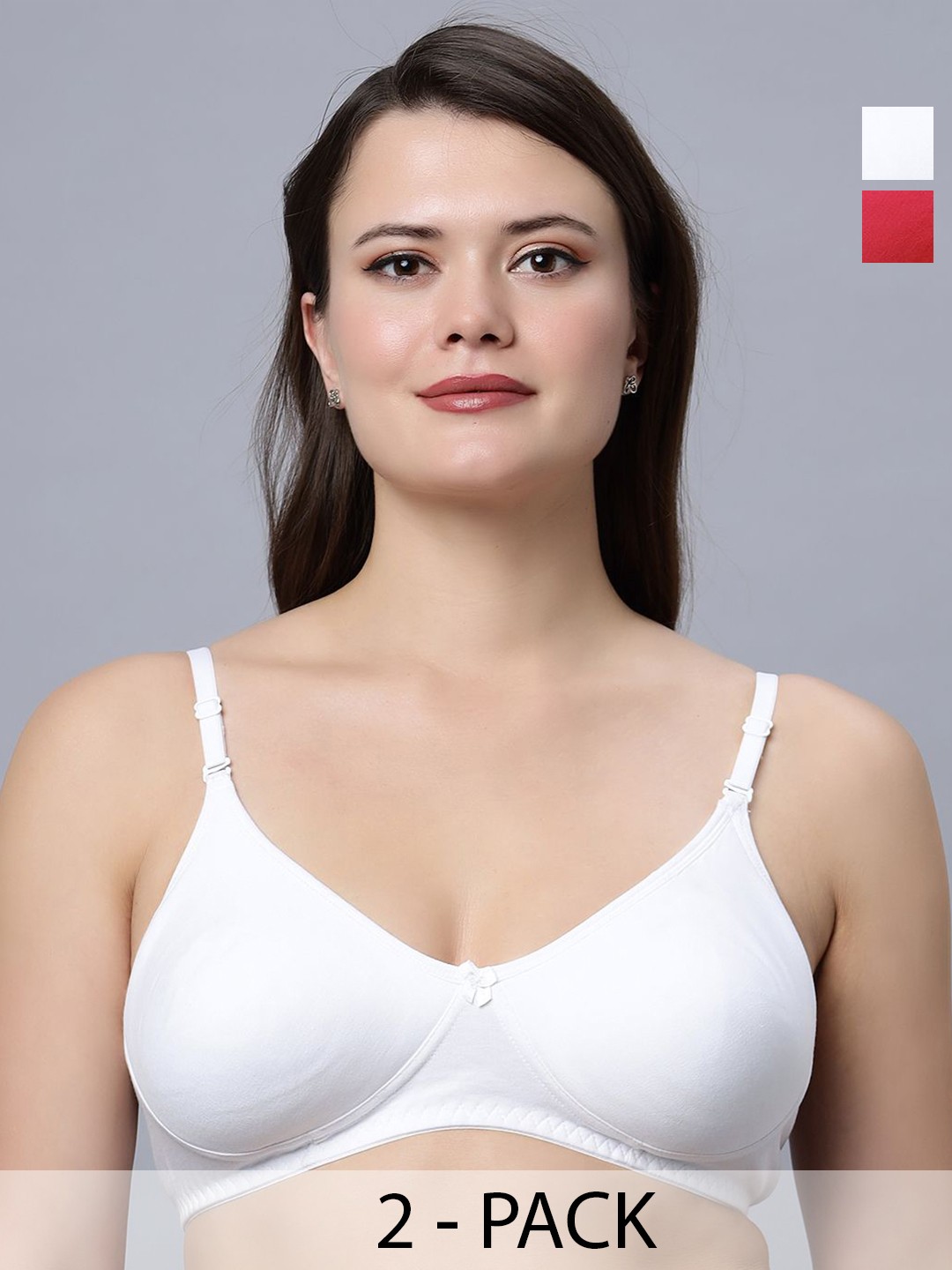 

In Care Pack Of 2 Cotton Non Padded and Non-Wired Full Coverage T-shirt Bra, White