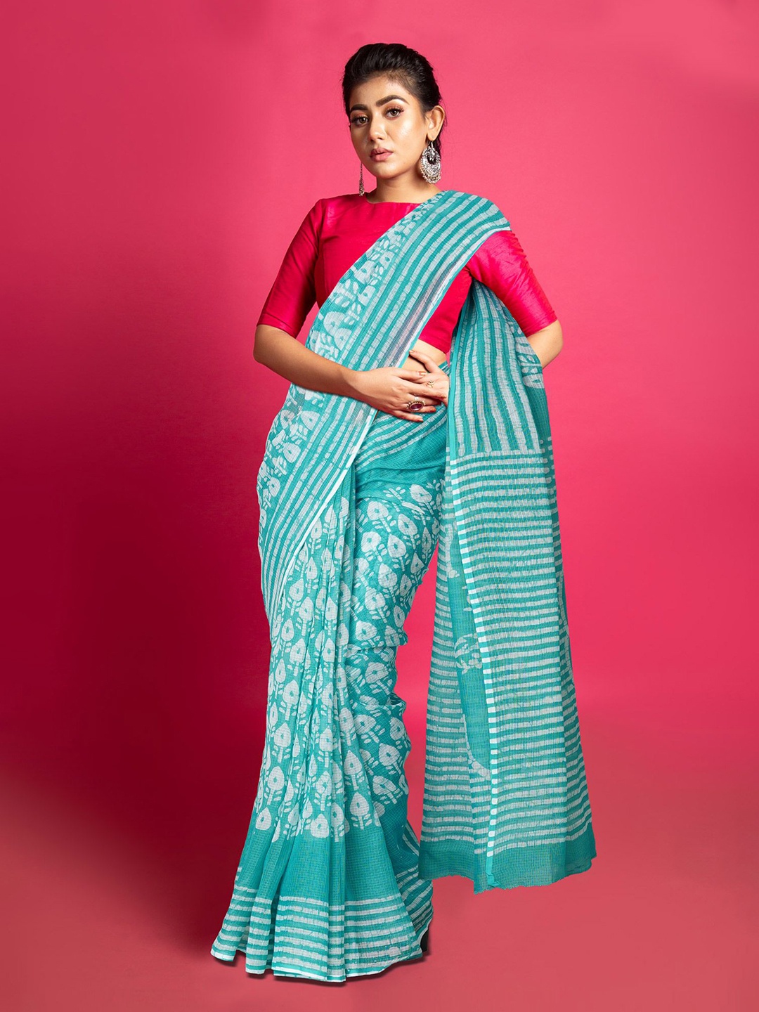 

Unnati Silks Ethnic Motifs Net Handloom Kota Saree, Turquoise blue