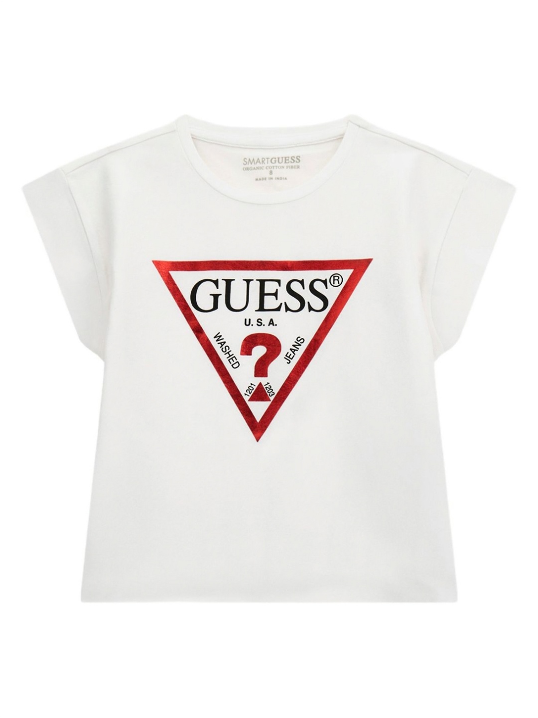 

GUESS kids Girls Typography Printed Round Neck Cotton T-shirt, White