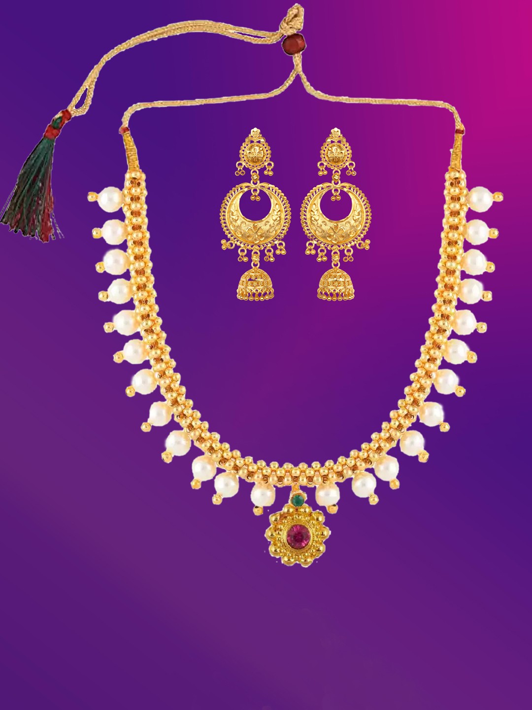 

Lila Gold-Plated Beaded & Stone-Studded Jewellery Set