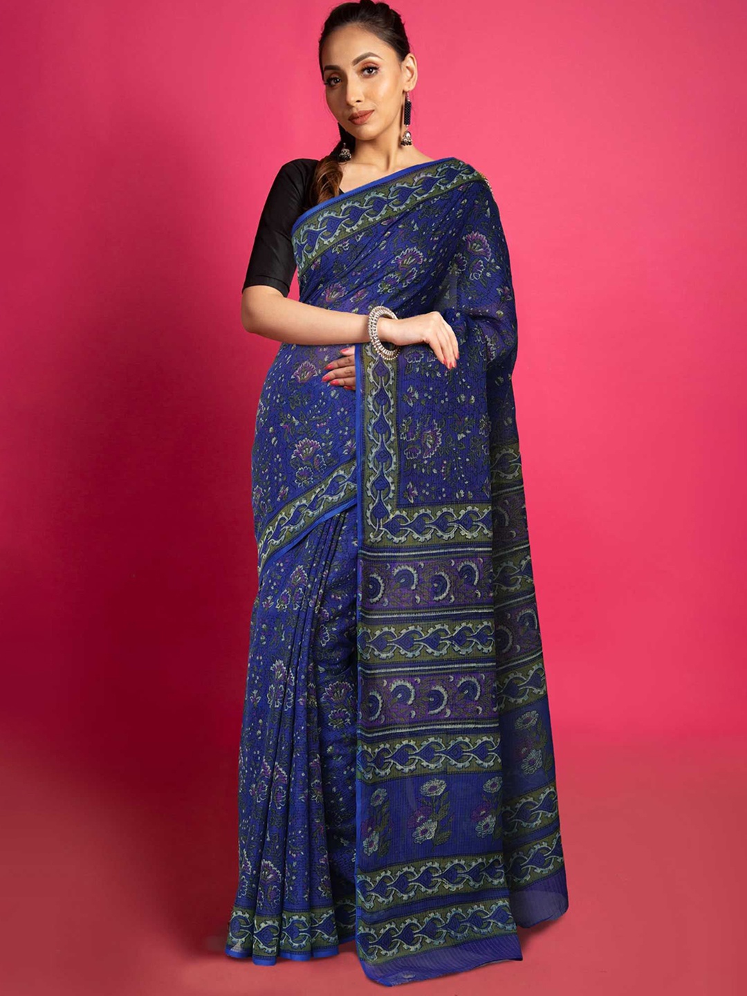 

Unnati Silks Ethnic Motifs Net Handloom Kota Saree, Blue