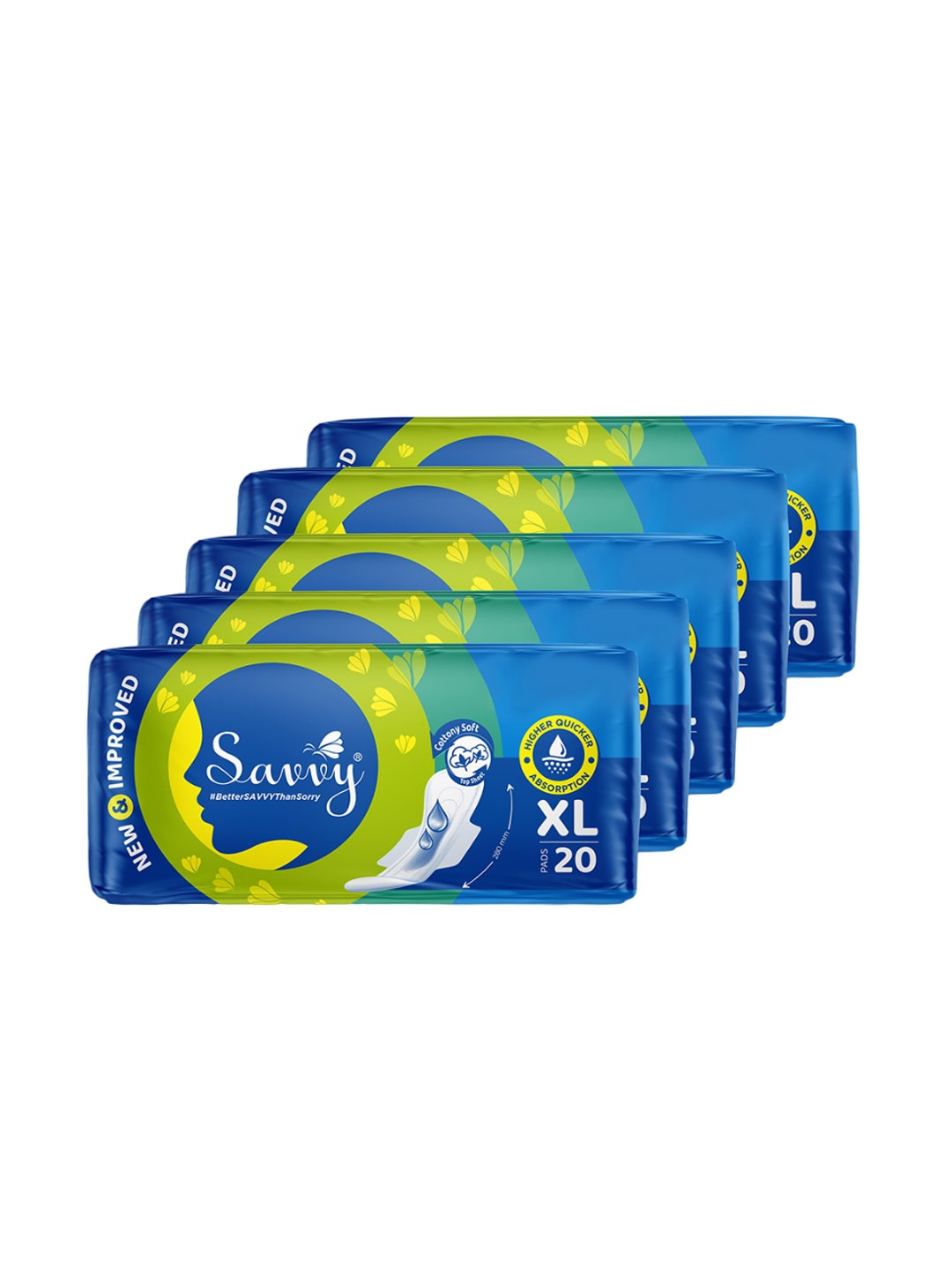 

Savvy Set Of 5 High Quick Absorbent Disposable Period Panties XL- 20 Pads Each, White