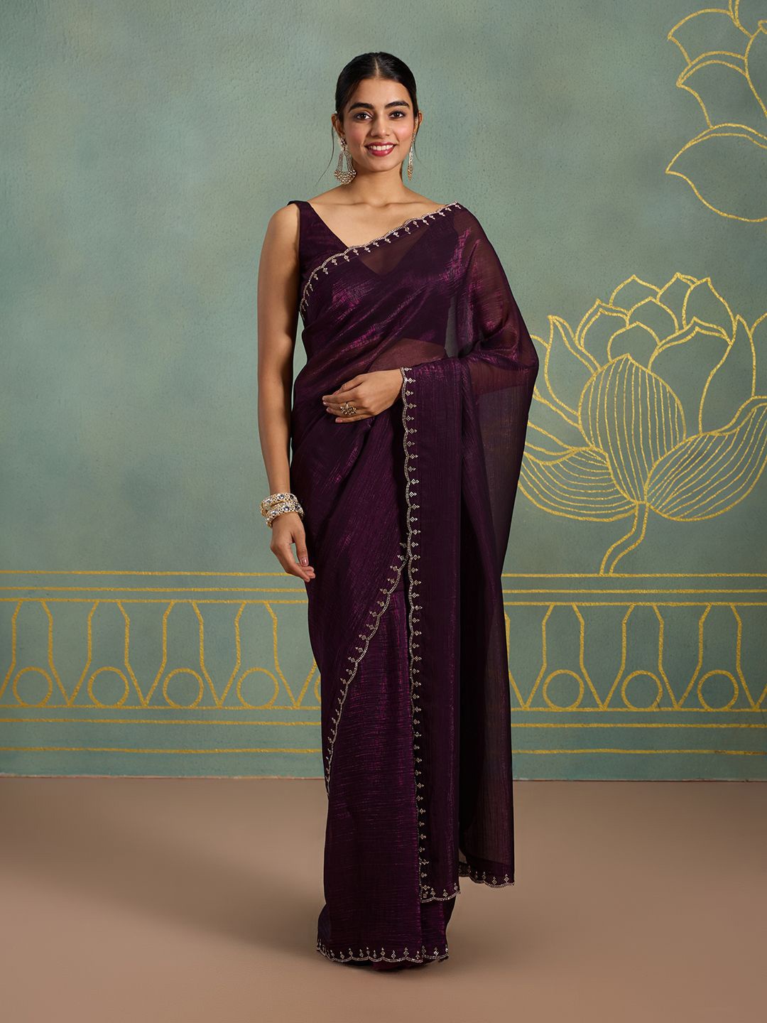 

Likha Embellished Beads and Stones Saree, Purple