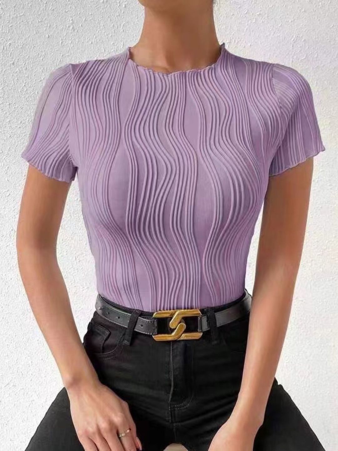 

StyleCast Women Self Design Round Neck Top, Purple