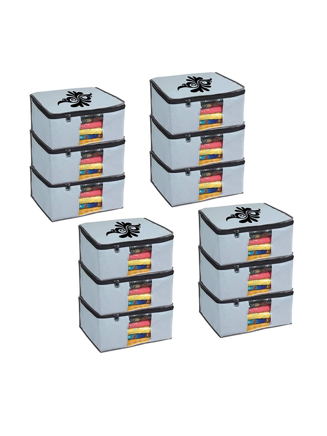 

prettykrafts Grey & Black 12 Pieces Saree Cover Organisers