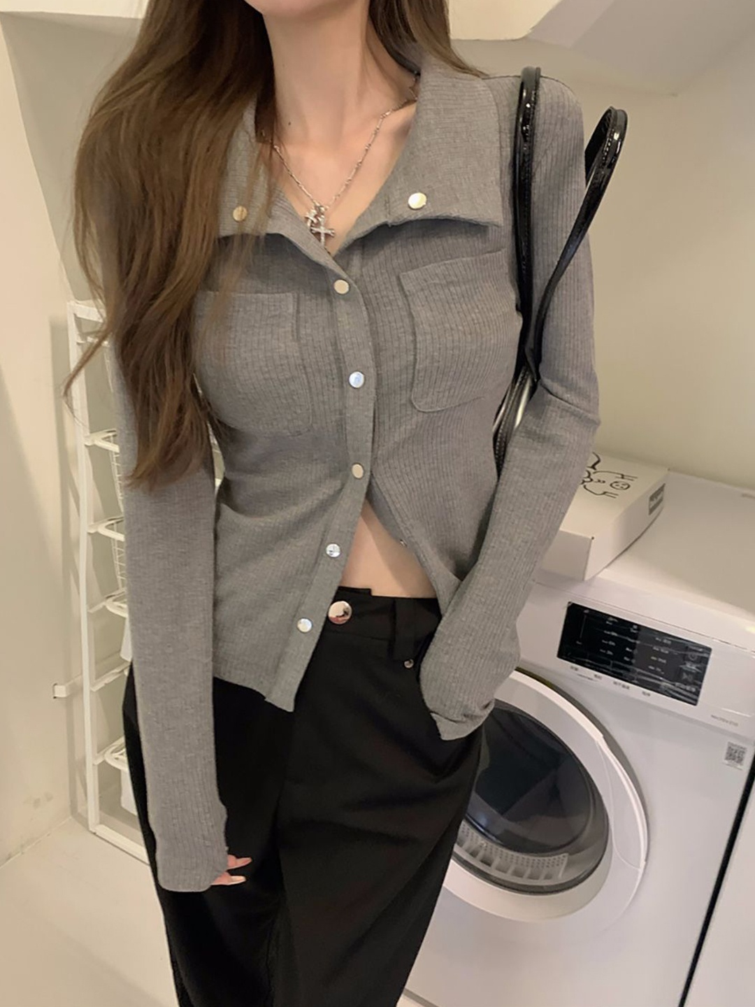 

StyleCast x Revolte Women Cutaway Collar Solid Casual Shirt, Grey