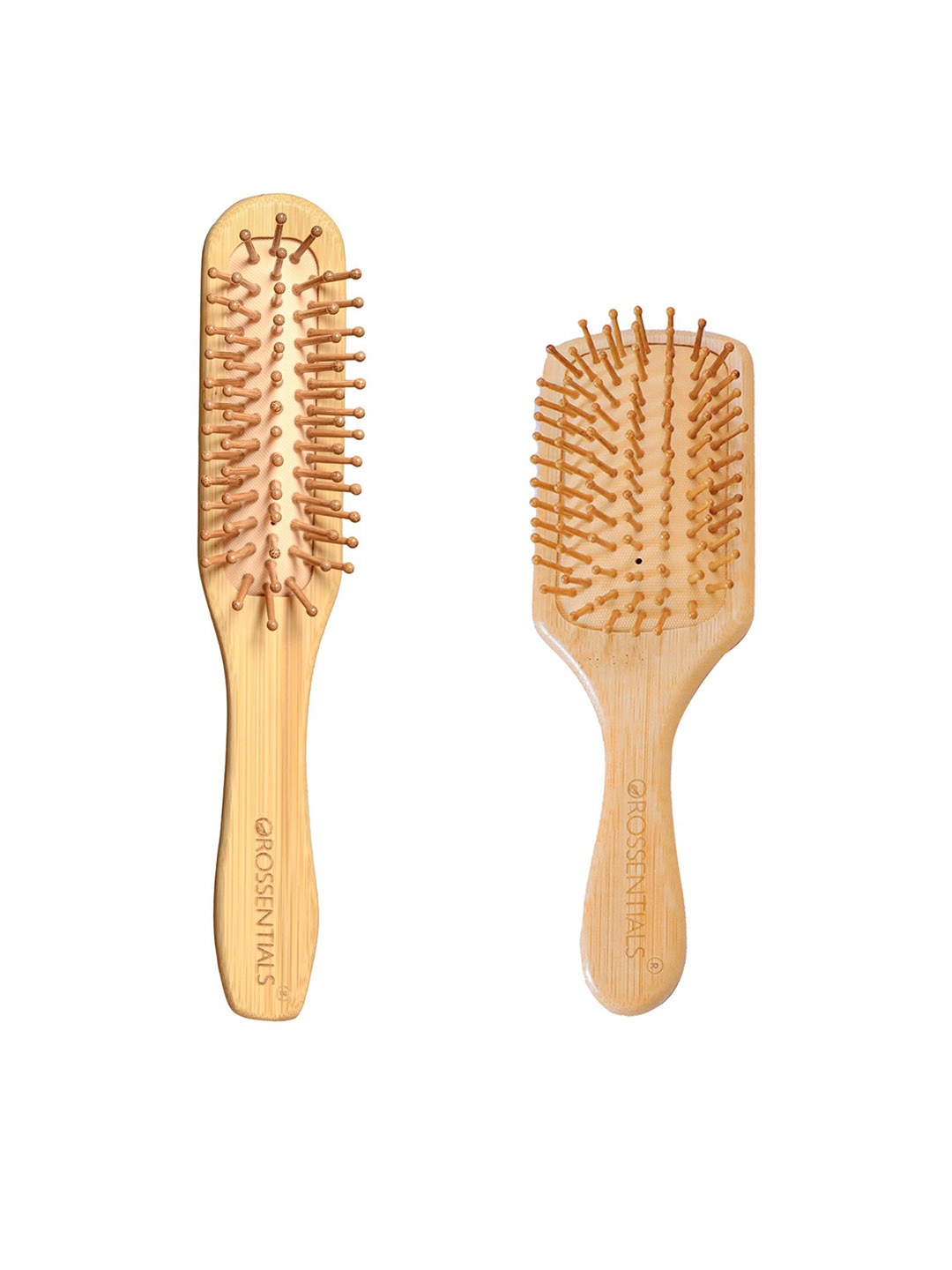 

OROSSENTIALS Set Of 2 Wooden Hair Brush, Brown